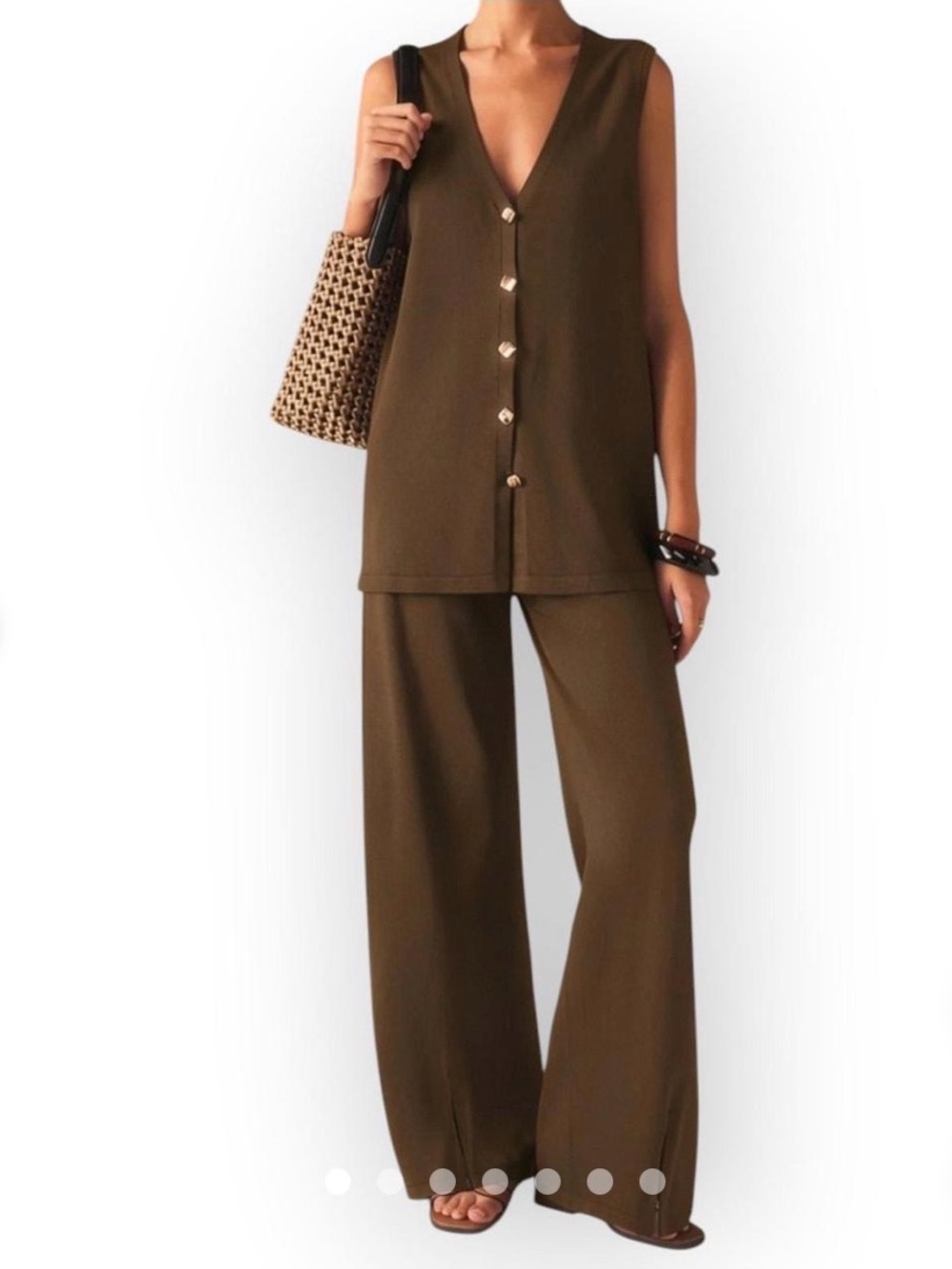 Commense Brown Knit Vest & Wide Leg Pants Set sz XS